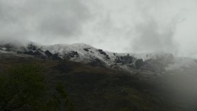 It was cold and it had rained a lot. So the mountains were all covered in snow.