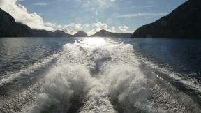 The next day: Crossig Lake Manapouri to get to Doubtful Sound.